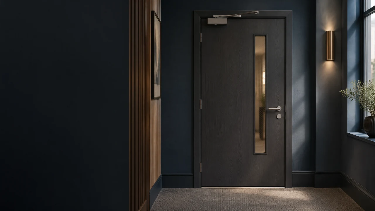 Illustrative generic residential corridor fire door; not an Effingham Construction project.