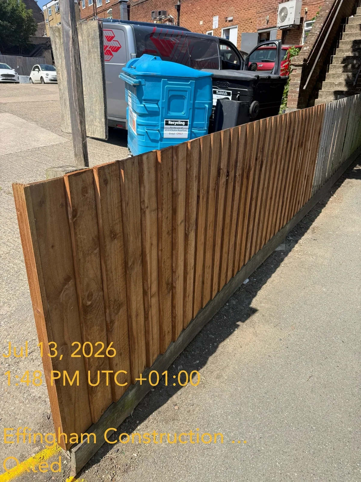 Repaired timber fencing beside an Oxted access route